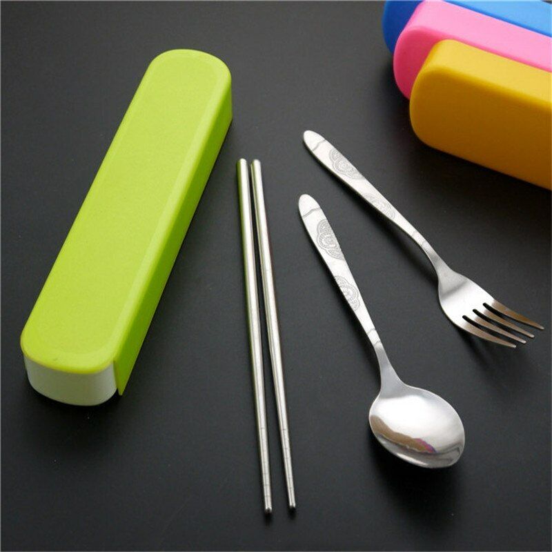 Three-piece Outdoor Portable Tableware Set Stainless Steel Lunch Spoon Tableware