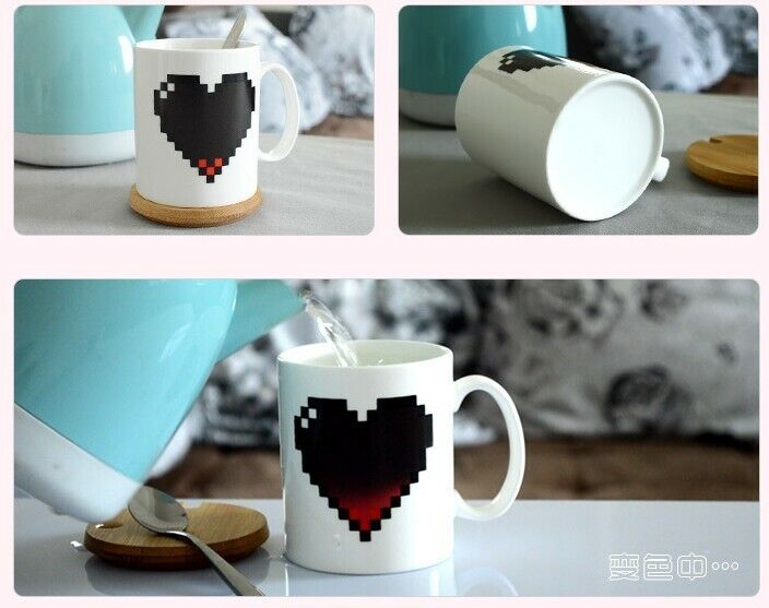 Coffee Milk Tea Cup Set Ceramic Heart Magic Temperature Changing Color Mugs Cup