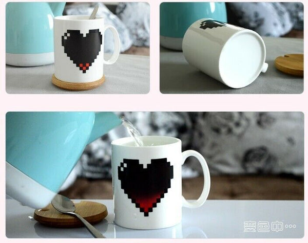 Coffee Milk Tea Cup Set Ceramic Heart Magic Temperature Changing Color Mugs Cup