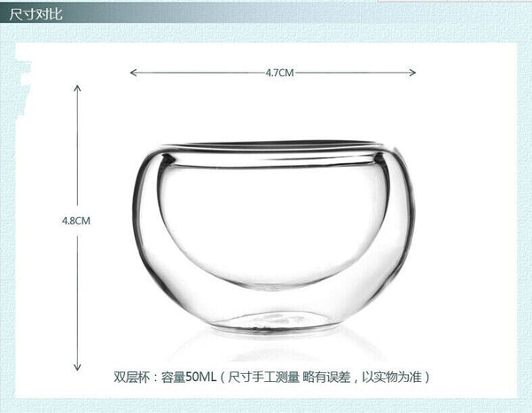 Tea Set 6Pcs Double Wall Glass Chinese Tea Cup Transparent Heat Proof Teacup Set