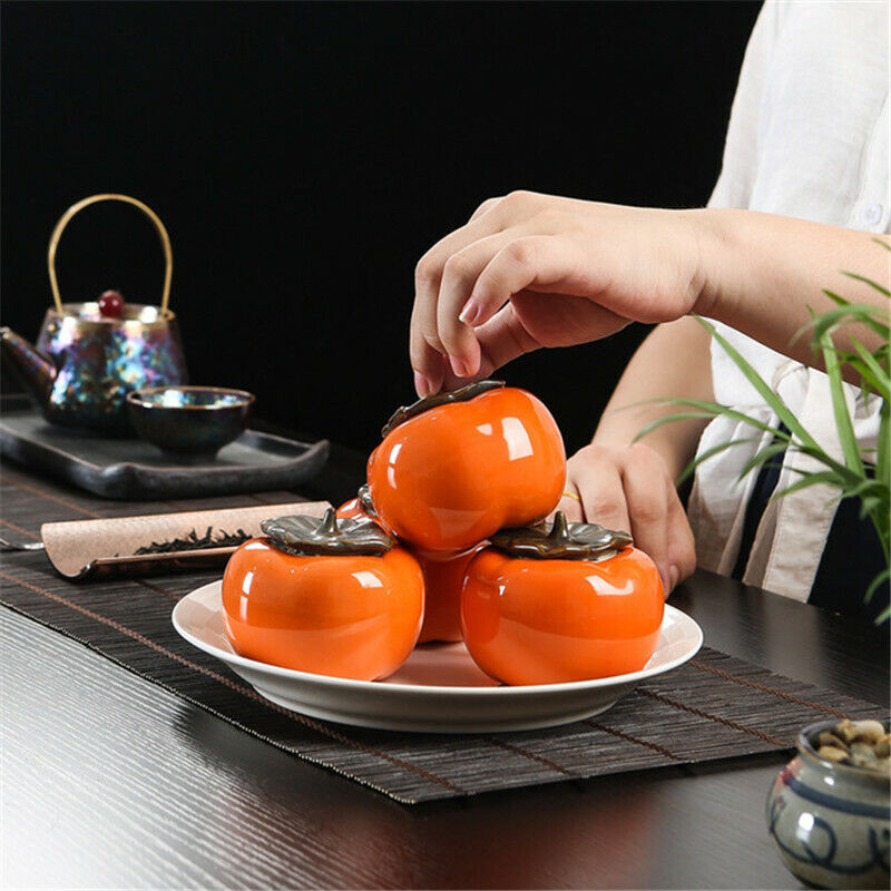 Tea Canister Coffee Box Ceramic Persimmon Caddy Storage Sealed Jar Cans Tea Set