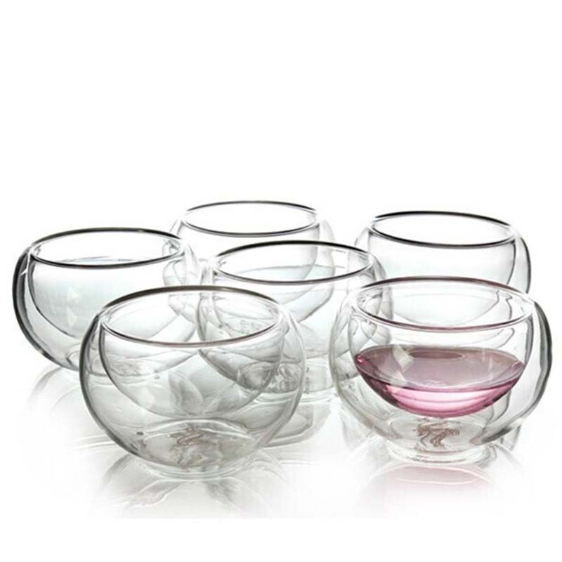 Tea Set 6Pcs Double Wall Glass Chinese Tea Cup Transparent Heat Proof Teacup Set