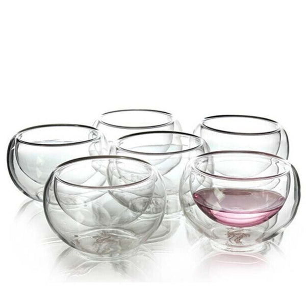 Tea Set 6Pcs Double Wall Glass Chinese Tea Cup Transparent Heat Proof Teacup Set