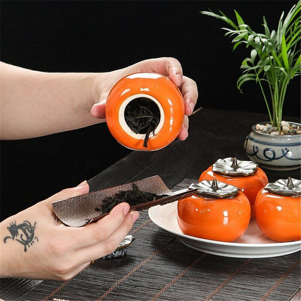 Tea Canister Coffee Box Ceramic Persimmon Caddy Storage Sealed Jar Cans Tea Set