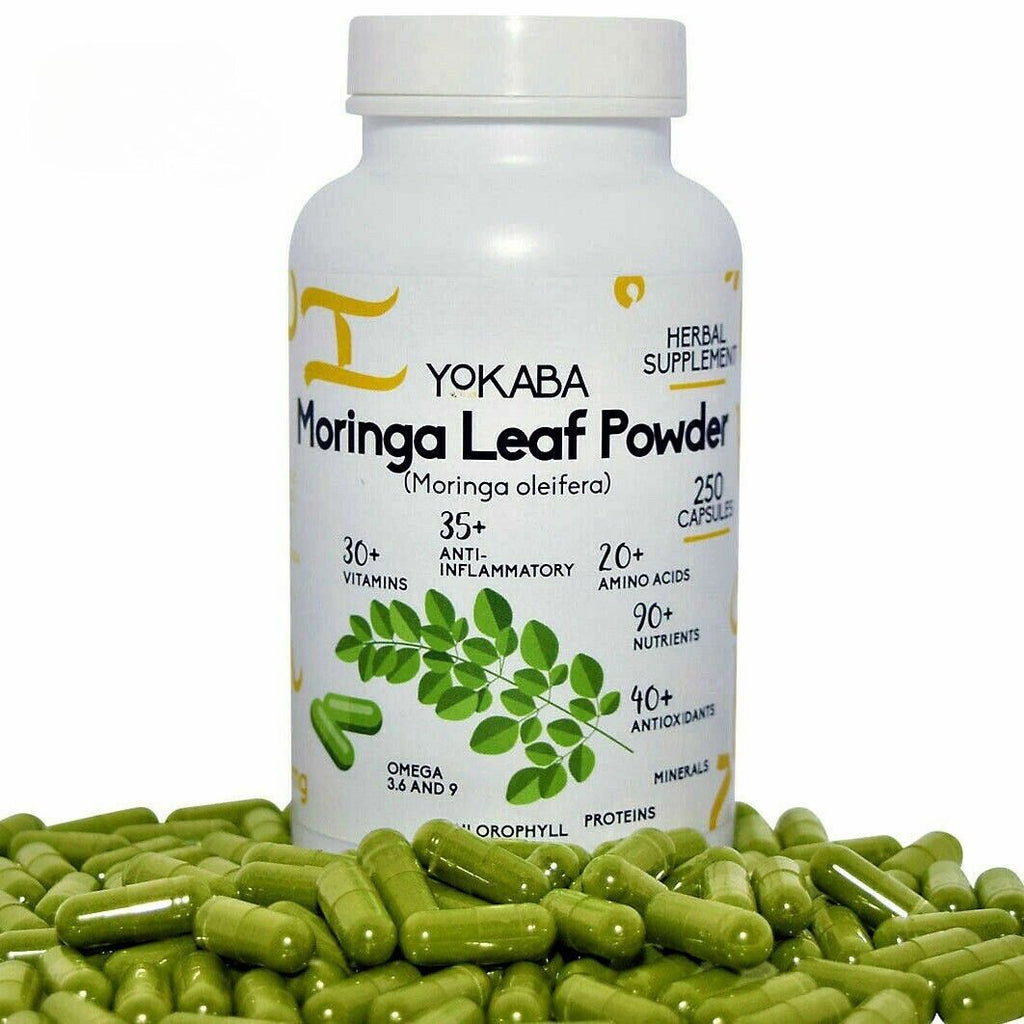 250 Capsules Moringa Oleifera Leaf Powder 5000mg - Organic, YOKABA