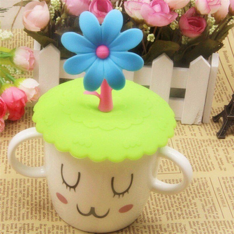 Cup Cover Lovely Anti-dust Silicone Saplings Coffee Kids Cup Cap Airtight Spoon