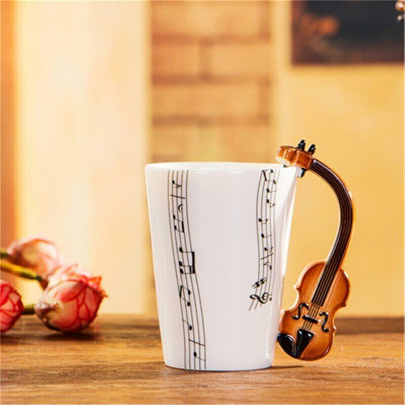 Milk Stave Cups with Handle Music Violin Guitar Ceramic Coffee Tea Drinkware Mug
