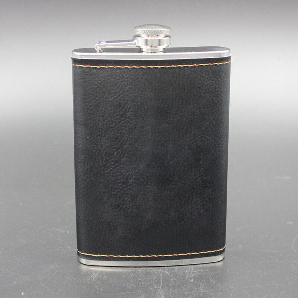 9oz Stainless Steel Hip Flask Leather Whiskey Wine Bottle Alcohol Pocket Flagon