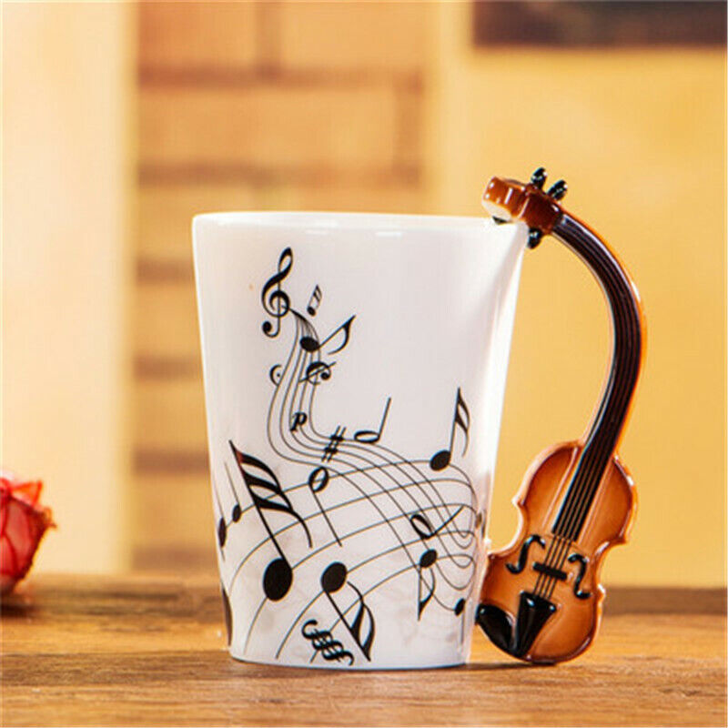 Milk Stave Cups with Handle Music Violin Guitar Ceramic Coffee Tea Drinkware Mug