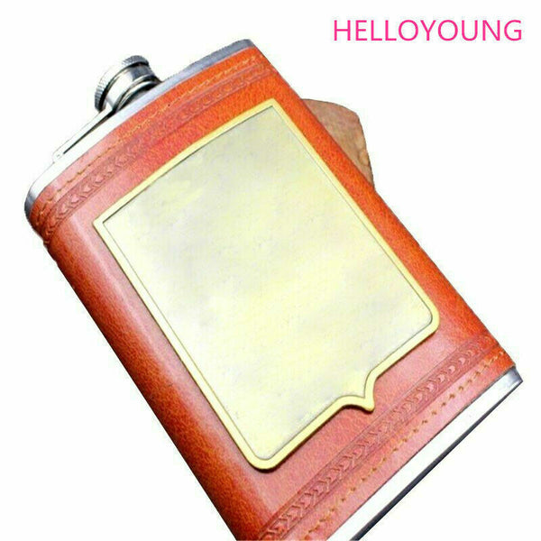 Alcohol Pocket Flagon Stainless Steel Hip Flask Leather Whiskey Wine Bottle 9oz