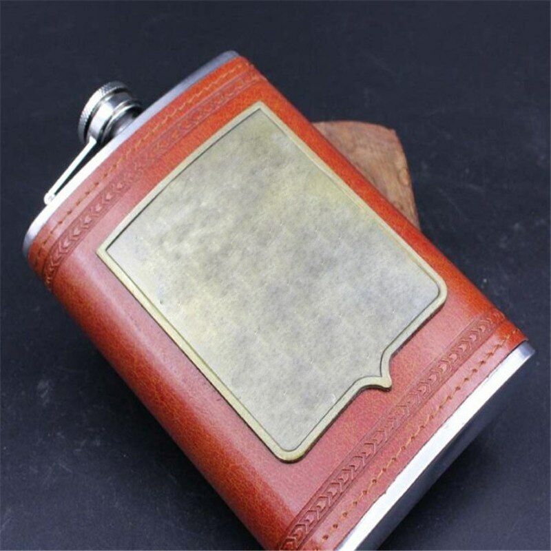 Alcohol Pocket Flagon Stainless Steel Hip Flask Leather Whiskey Wine Bottle 9oz