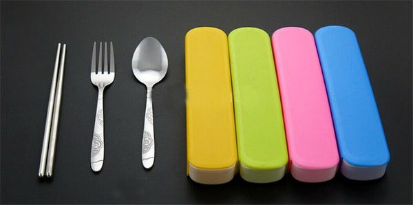 Three-piece Outdoor Portable Tableware Set Stainless Steel Lunch Spoon Tableware