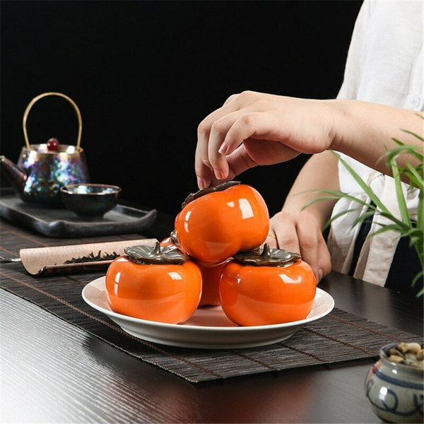 Tea Canister Coffee Box Ceramic Persimmon Caddy Storage Sealed Jar Cans Tea Set