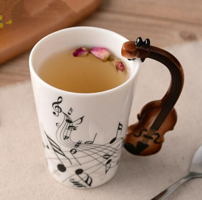 Milk Stave Cups with Handle Music Violin Guitar Ceramic Coffee Tea Drinkware Mug Main image