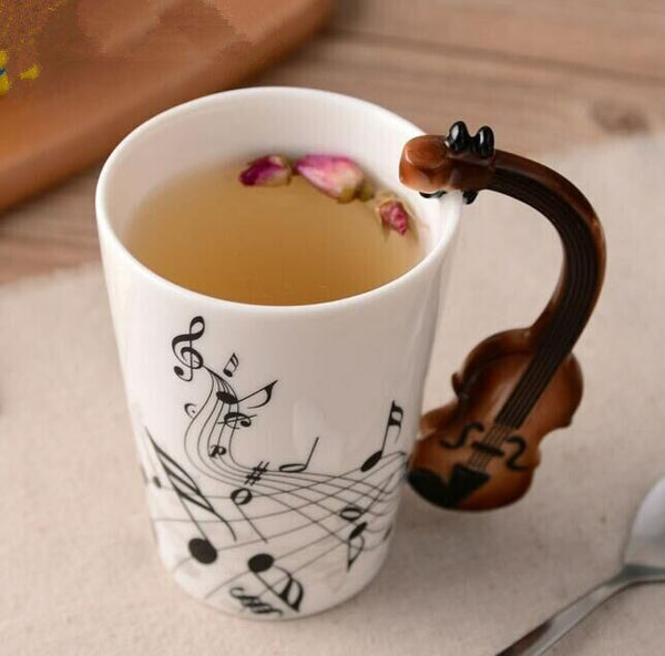 Milk Stave Cups with Handle Music Violin Guitar Ceramic Coffee Tea Drinkware Mug