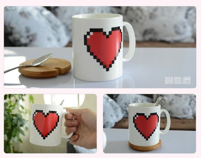 Coffee Milk Tea Cup Set Ceramic Heart Magic Temperature Changing Color Mugs Cup