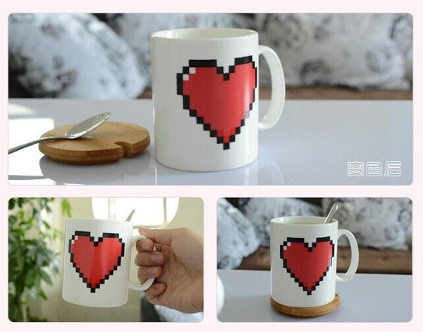 Coffee Milk Tea Cup Set Ceramic Heart Magic Temperature Changing Color Mugs Cup