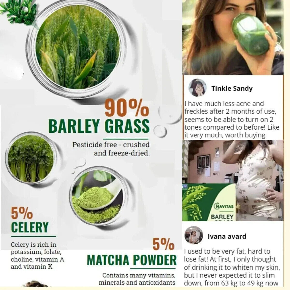 1/2/3 BOX 100% Pure & Organic 3g*20PCS Navitas Barley Grass Powder