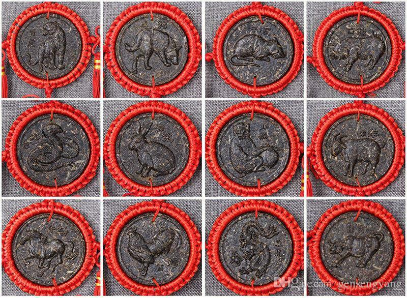 HelloYoung Zodiac Craft Pendant Decorative Gifts Organic China Yunnan Ripe Puerh Tea 12 Pcs