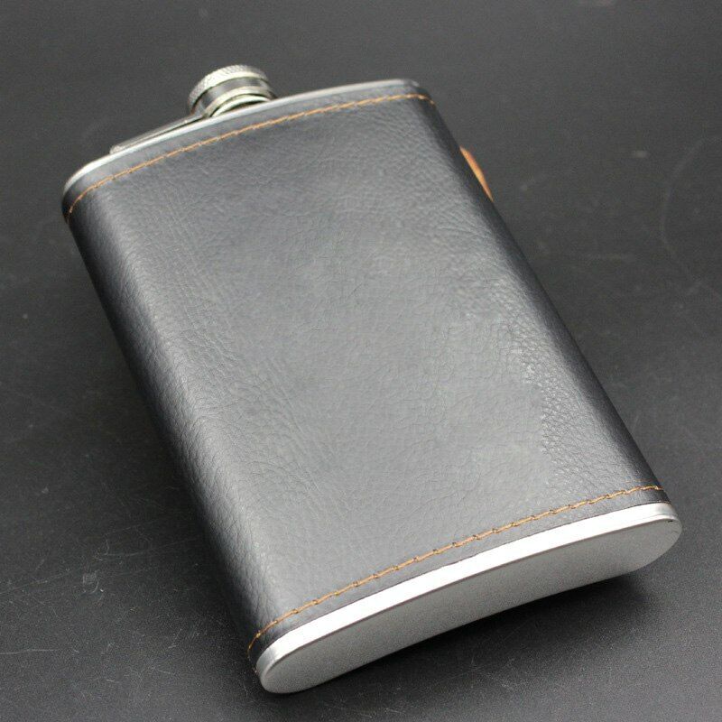 9oz Stainless Steel Hip Flask Leather Whiskey Wine Bottle Alcohol Pocket Flagon