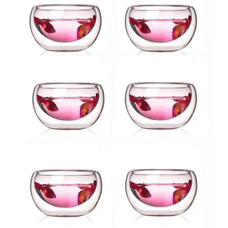 Tea Set 6Pcs Double Wall Glass Chinese Tea Cup Transparent Heat Proof Teacup Set