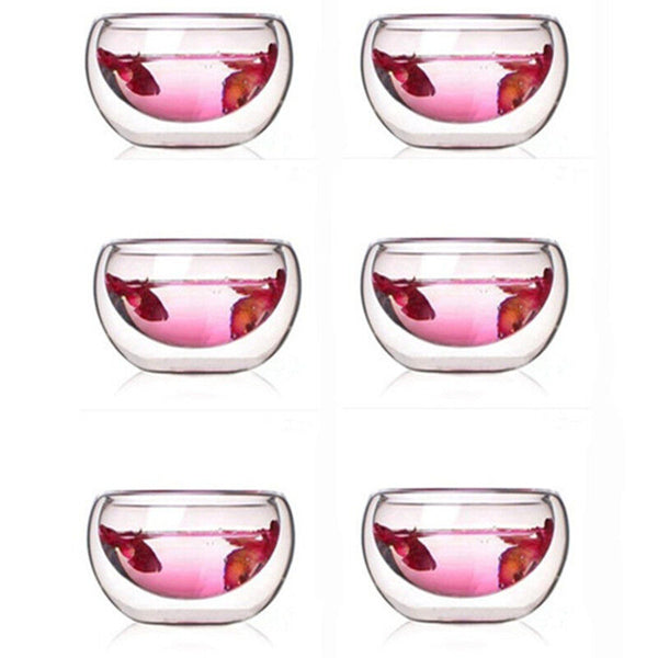 Tea Set 6Pcs Double Wall Glass Chinese Tea Cup Transparent Heat Proof Teacup Set