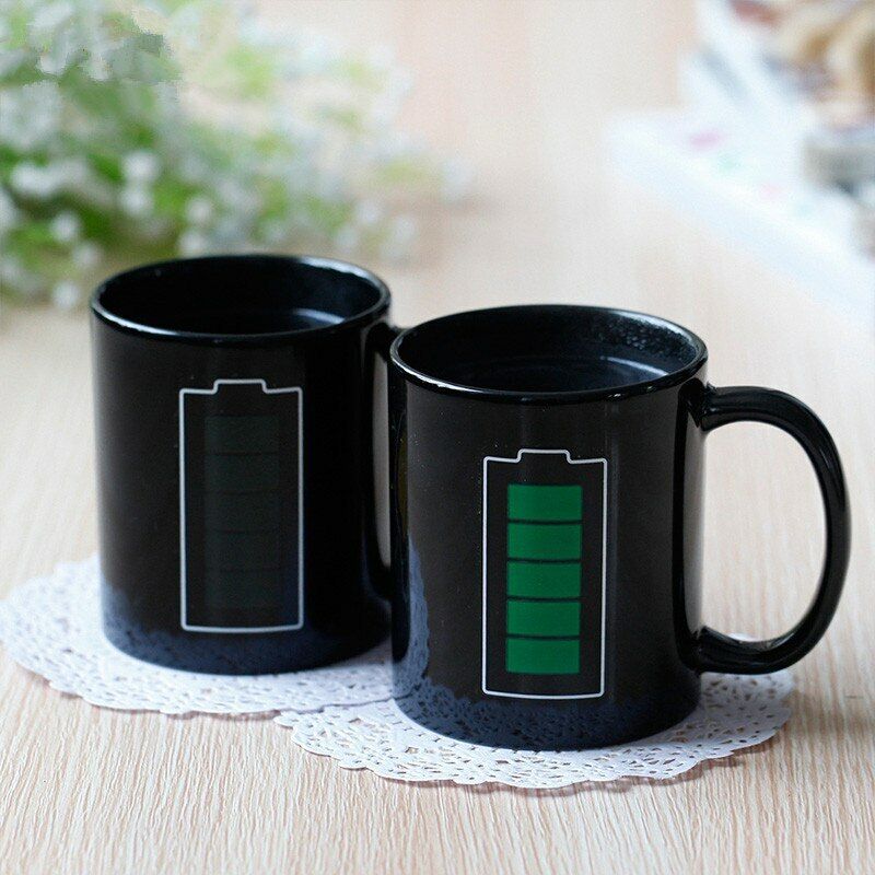 Ceramic Mug Cup Battery Magic Positive Energy Color Changed Coffee Tea Milk Mugs