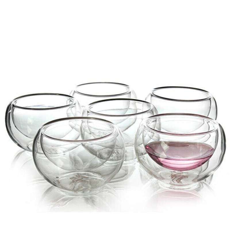 Tea Set 6Pcs Double Wall Glass Chinese Tea Cup Transparent Heat Proof Teacup Set