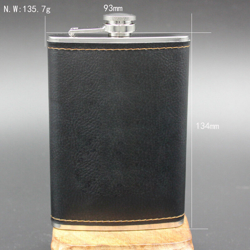 9oz Stainless Steel Hip Flask Leather Whiskey Wine Bottle Alcohol Pocket Flagon