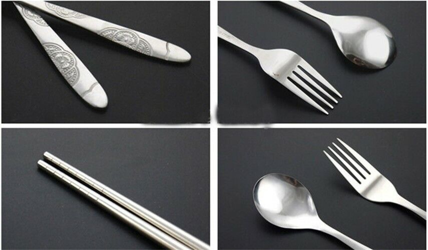 Three-piece Outdoor Portable Tableware Set Stainless Steel Lunch Spoon Tableware
