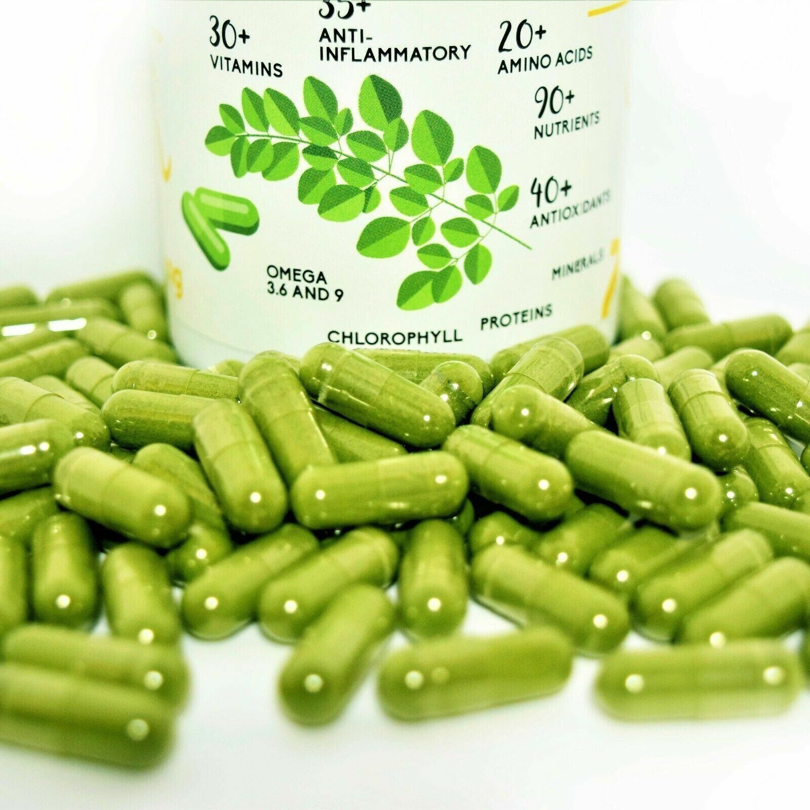 250 Capsules Moringa Oleifera Leaf Powder 5000mg - Organic, YOKABA