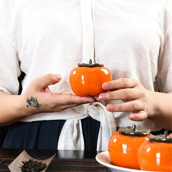Tea Canister Coffee Box Ceramic Persimmon Caddy Storage Sealed Jar Cans Tea Set