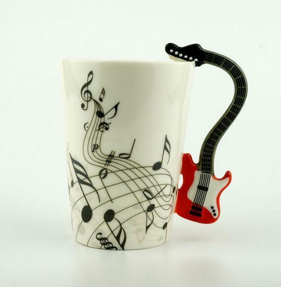 Milk Stave Cups with Handle Music Violin Guitar Ceramic Coffee Tea Drinkware Mug
