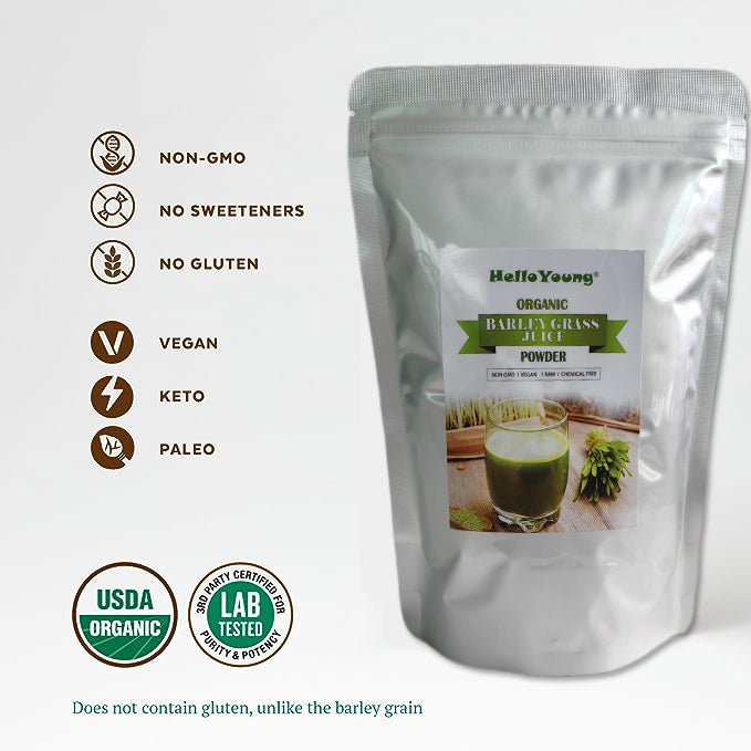 HelloYoung Organic Barley Grass Powder original 250g barley grass official store Low Carb Diabetic Friendly e for weight loss body detoxification, moistening intestines