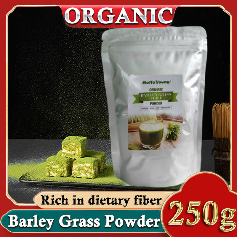 HelloYoung Organic Barley Grass Powder 250g, Green Superfood for Smoothie, Shakes and Salads 100% Organic Barley Low Carb Diabetic Friendly e for weight loss
