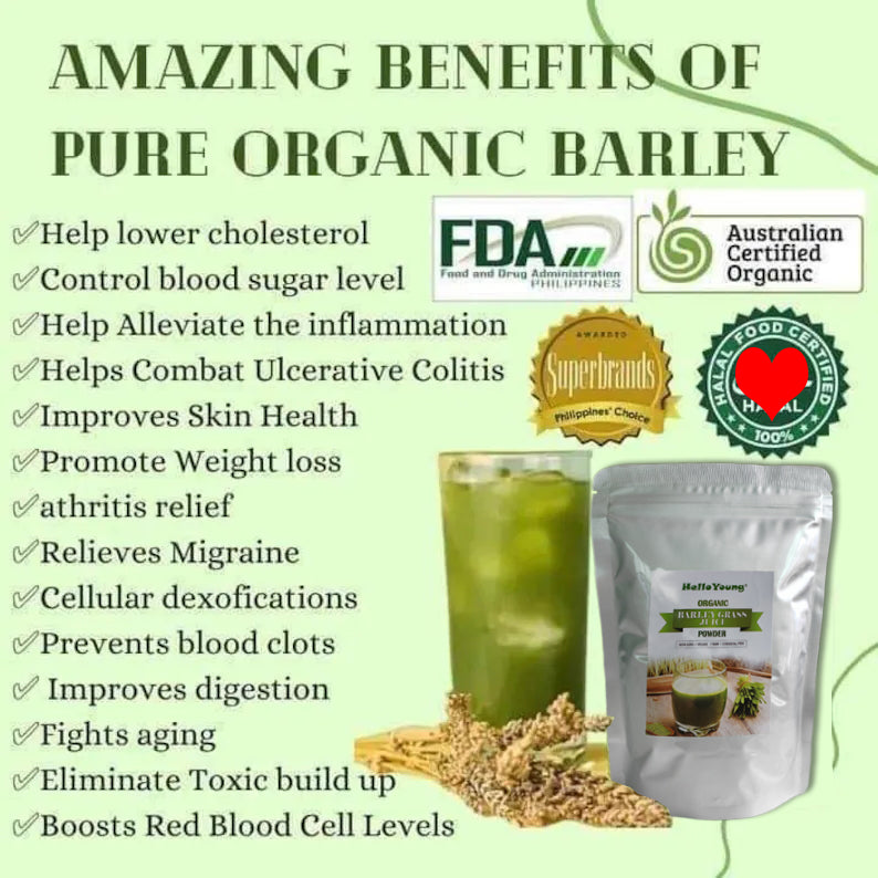 HelloYoung Organic Barley Grass Powder original 250g barley grass official store organic barley grass powder Rich in Fibers, Vitamins, Minerals, Raw Organic Perfect Food Green Superfood