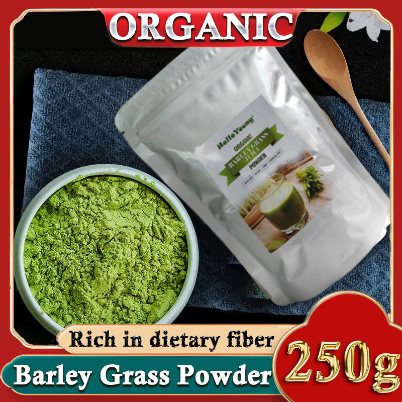 HelloYoung Barley Grass Powder 100% Pure & Organic Organic Barley Grass Powder Pure Organic Barley for Women and Men 250g Organic Non-GMO Vegan Cold-Juiced