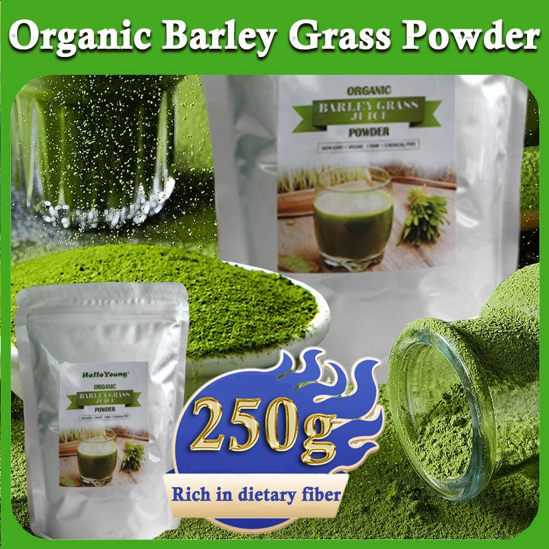 HelloYoung Unsweetened Premium Organic Barley Grass Powder 250g Non-GMO, Finely Ground Whole Dried Young Leaves, Pure, Kosher