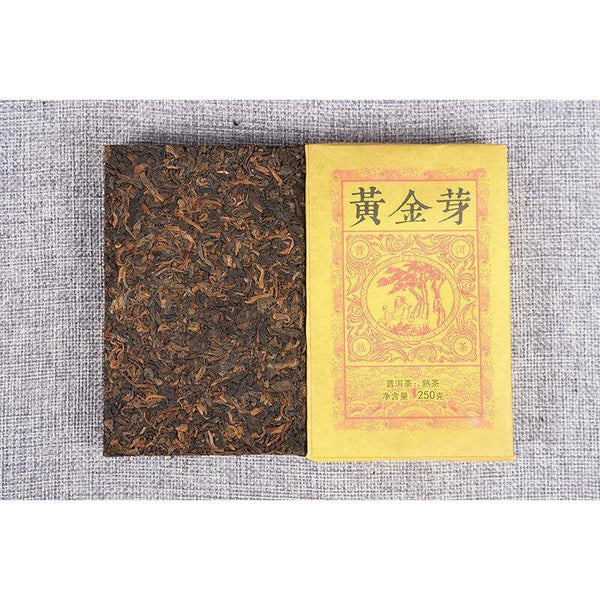 HelloYoungTea Yunnan Pu'er Ripe Tea Golden Bud Ripe Tea Brick 250g