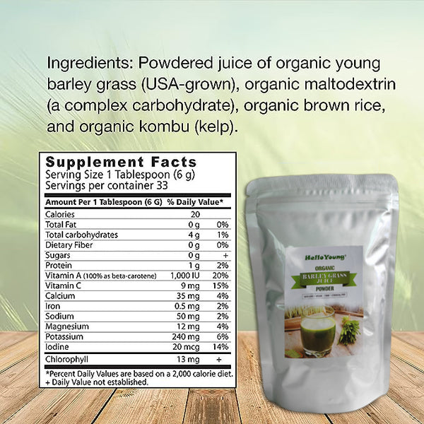 HelloYoung Hot selling 100% pure barley leaf juice powder green barley grass juice powder Body Detoxification and Weight Loss Barley Health Matcha Beverage