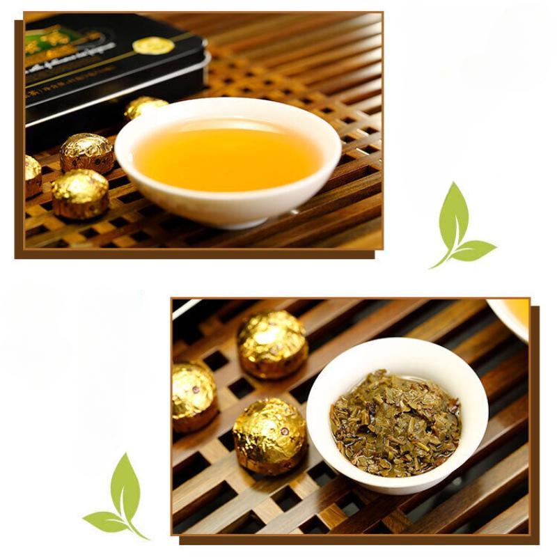 HelloYoungTea COLOURFUL YUNNAN Mini Gold Pu'er Tea with Glutinous Rice Fragrance Puerh Raw 45g