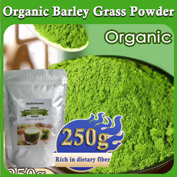 HelloYoung Unsweetened Premium Organic Barley Grass Powder 250g Chlorophyll & Trace Minerals No Maltodextrin & Sugar