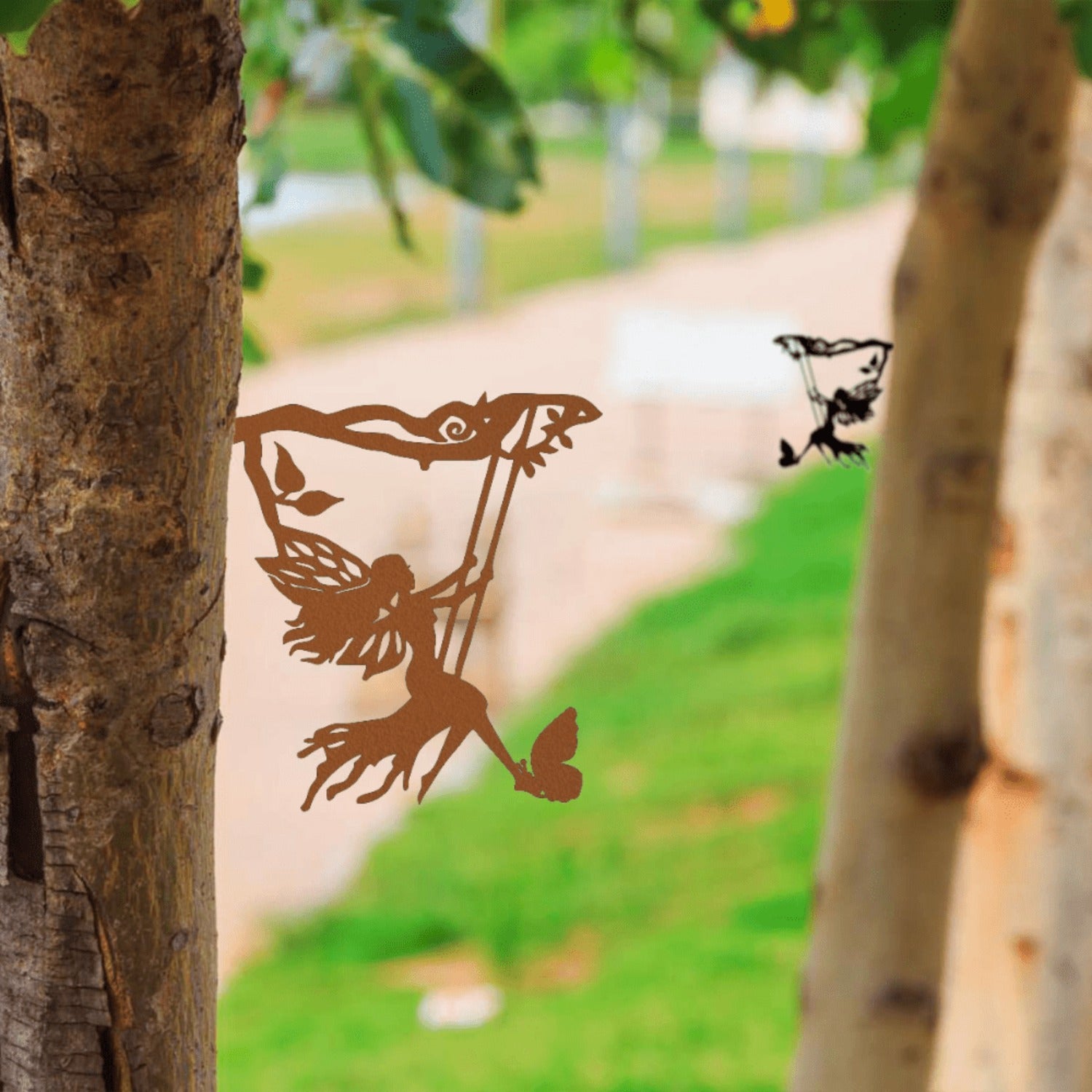 CIFbuy Whimsical Hanging Elf Wall Art - Delicate Steel Branch Silhouette Sculpture, Magical Outdoor Decor for Fairy Garden & Enchanted Spaces, Durable Iron Craft & Outdoor statue.
