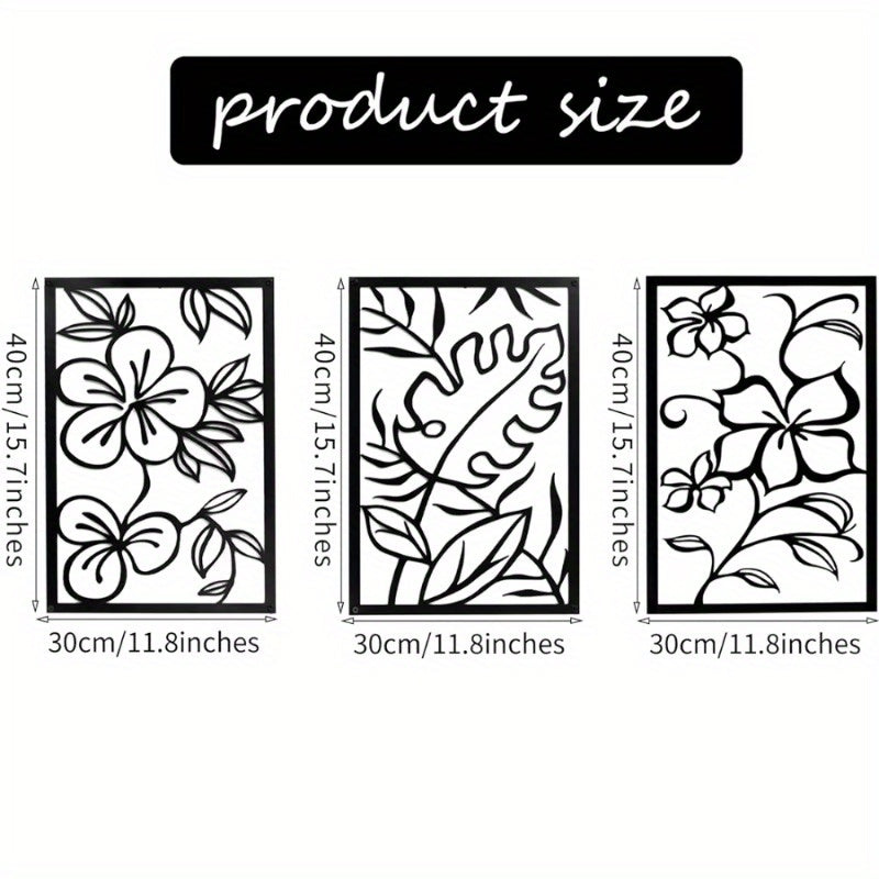 Elegant 3-Piece Metal Floral Wall Art Set - Minimalist Design for Contemporary Living Spaces & Housewarming Gifts.Wall Sculptures
