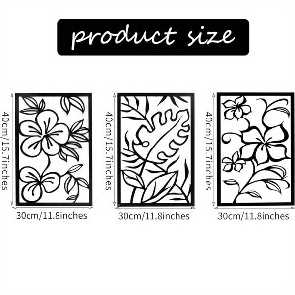 Elegant 3-Piece Metal Floral Wall Art Set - Minimalist Design for Contemporary Living Spaces & Housewarming Gifts.Wall Sculptures