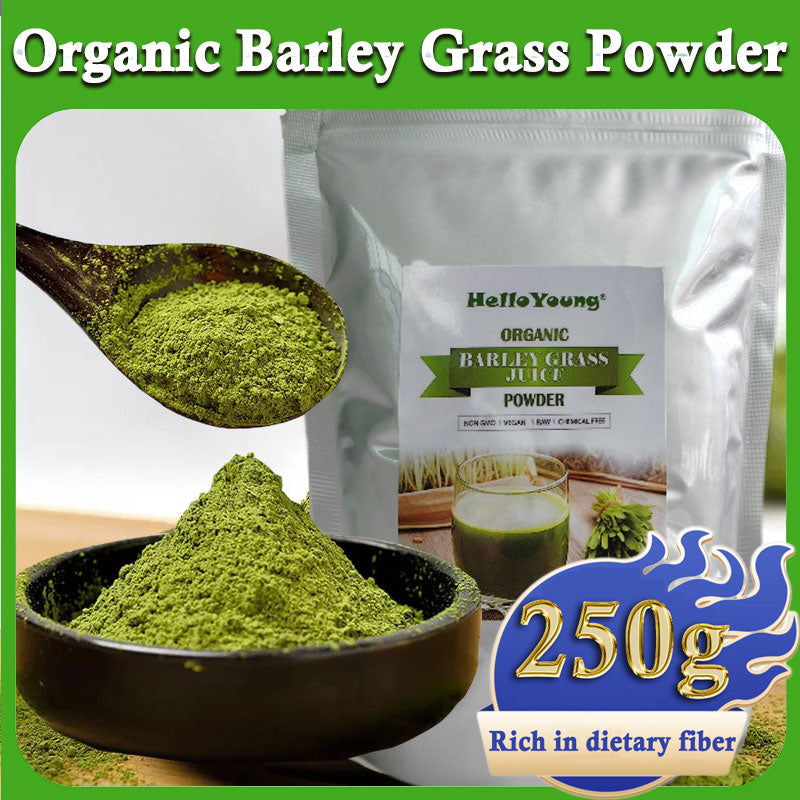 HelloYoung Barley Grass Powder Original 100% Pure And Organic Green Tea Barley Grass Powdered Drink RAW, GREENISH LIKE LEAVES, NO PRESERVATIVE,NON GMO Main image
