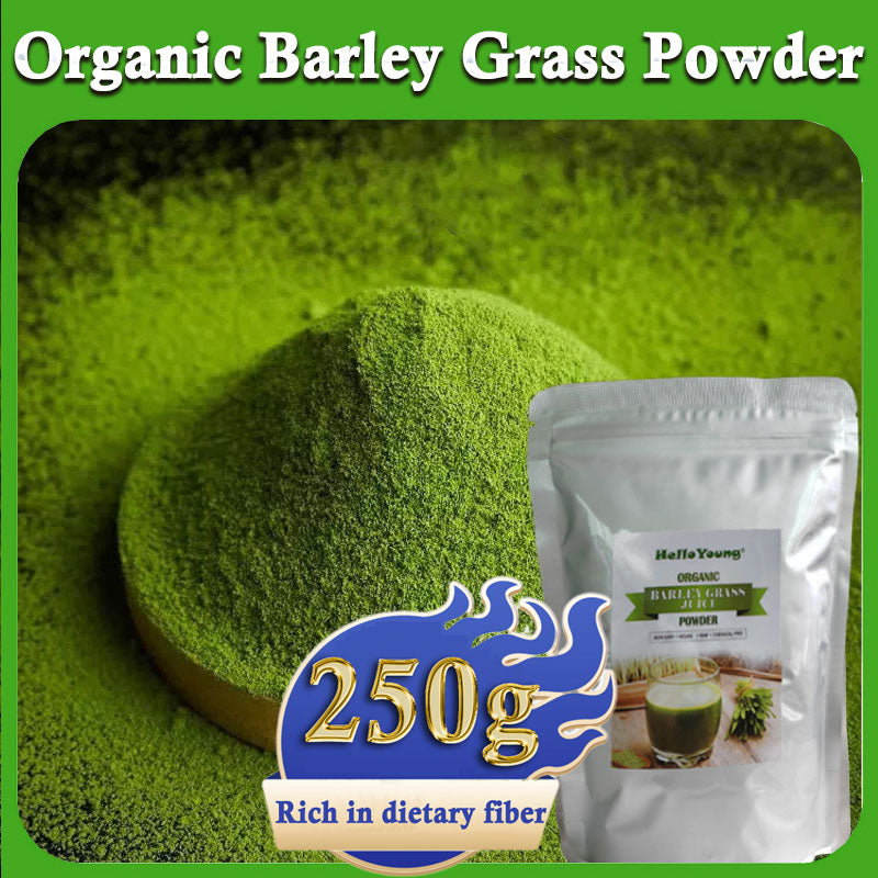 HelloYoung Unsweetened Premium Organic Barley Grass Powder 250g Energy Booster Organic Grass Powder, 100% Natural Superfood, Vegan, Gluten Free
