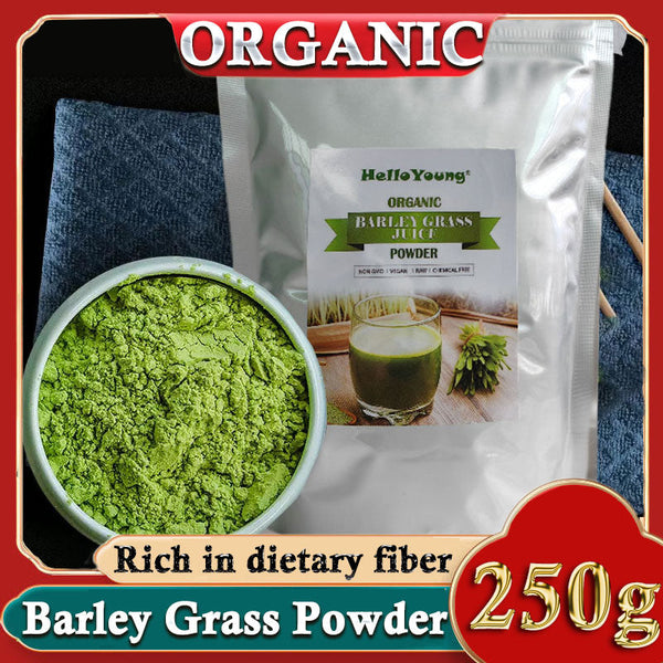 HelloYoung 250g Organic Barley Grass Powder Gluten Free Non-GMO Superfood Vegan burning fat, purifying liver, lowering cholesterol, beautiful skin