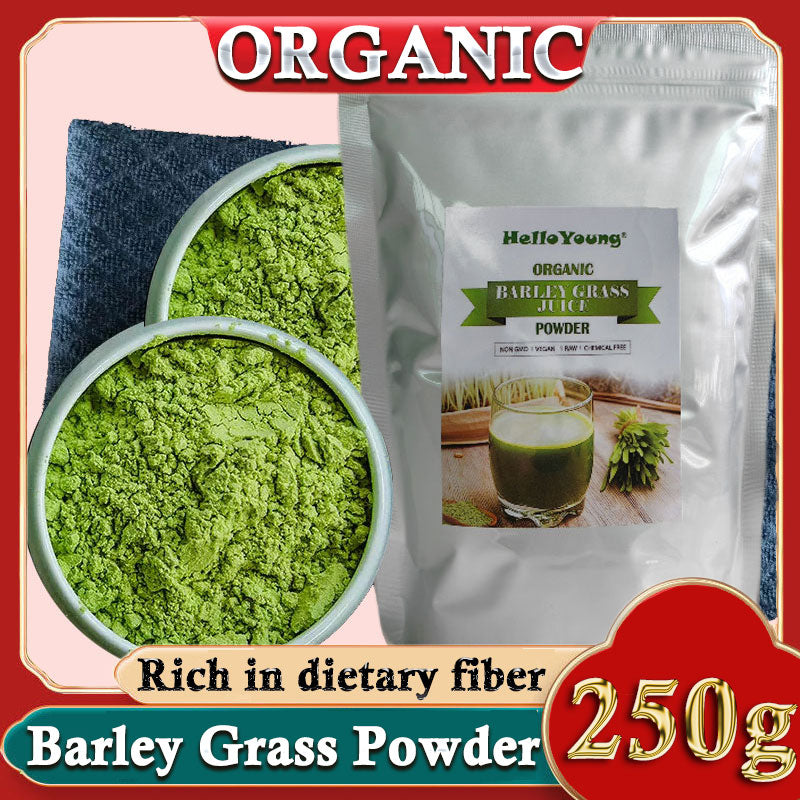 HelloYoung 250g Organic Barley Grass Powder Gluten Free Non-GMO Superfood Vegan Contains Iron Vitamin C, & Vitamin E – Non-GMO Gluten-Free Soy-Free Vegan Main image
