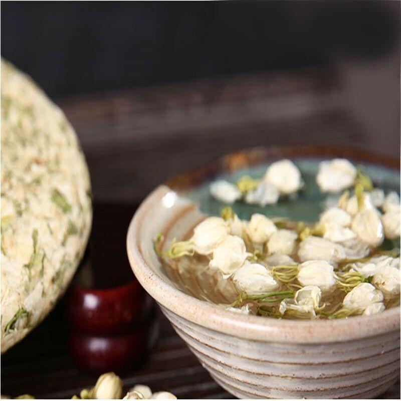 HelloYoungTea 200g Top Grade Dried Jasmine Tea Organal Bud Flower Tea Green Tea Cake Blooming